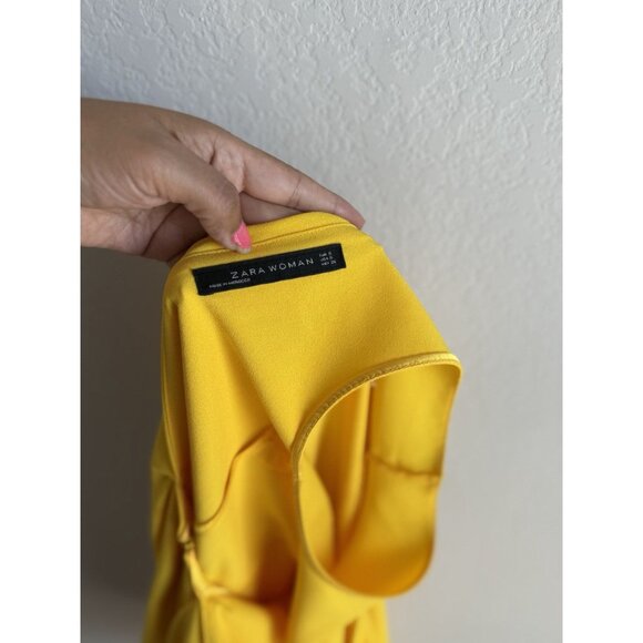 ZARA Women's Open Back Yellow Ruffle Cape Mini Dress Size Small Modest‎ - Picture 10 of 12